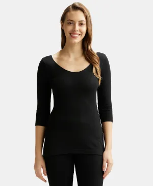 Super Combed Cotton Rich Three Quarter Sleeve Thermal Top with StayWarm Technology - Black