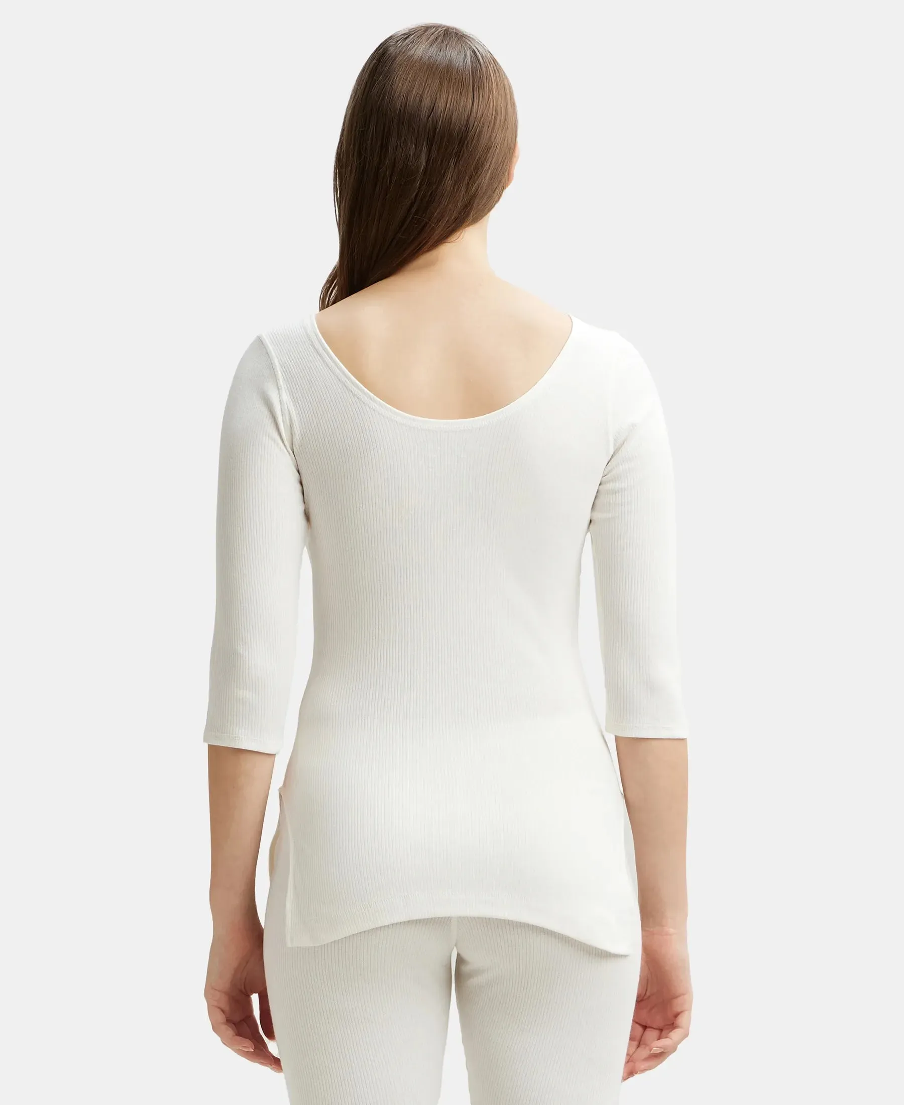 Super Combed Cotton Rich Three Quarter Sleeve Thermal Top with StayWarm Technology - Off White