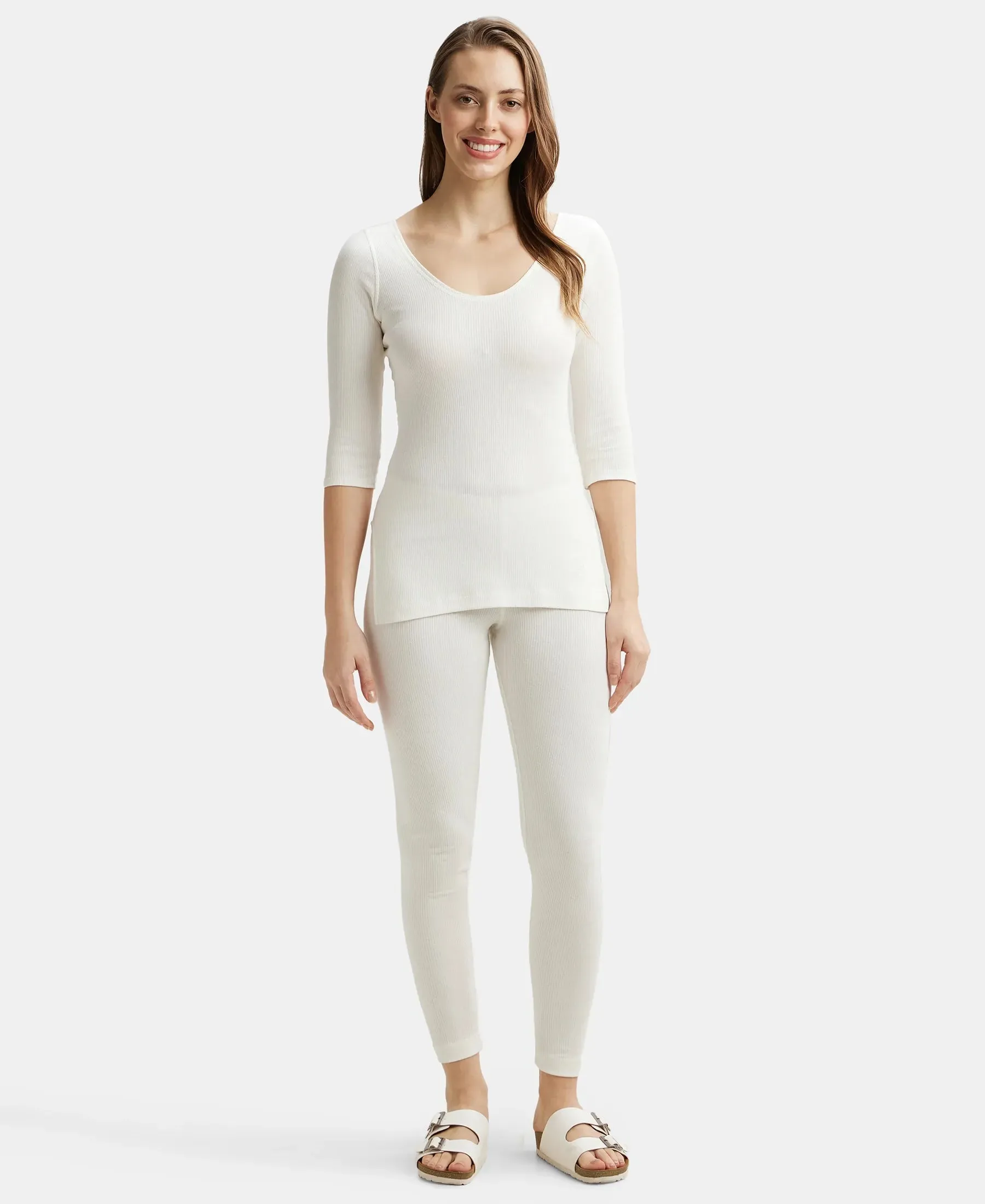 Super Combed Cotton Rich Three Quarter Sleeve Thermal Top with StayWarm Technology - Off White