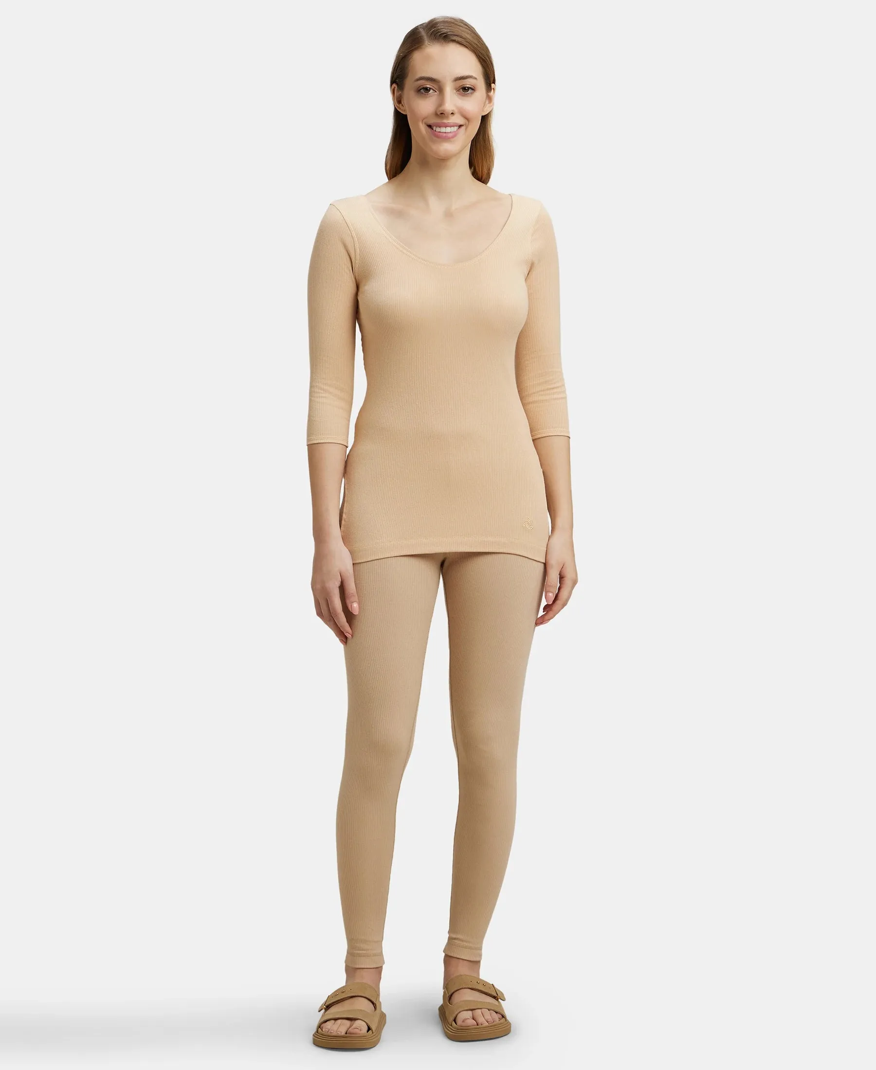 Super Combed Cotton Rich Three Quarter Sleeve Thermal Top with StayWarm Technology - Skin