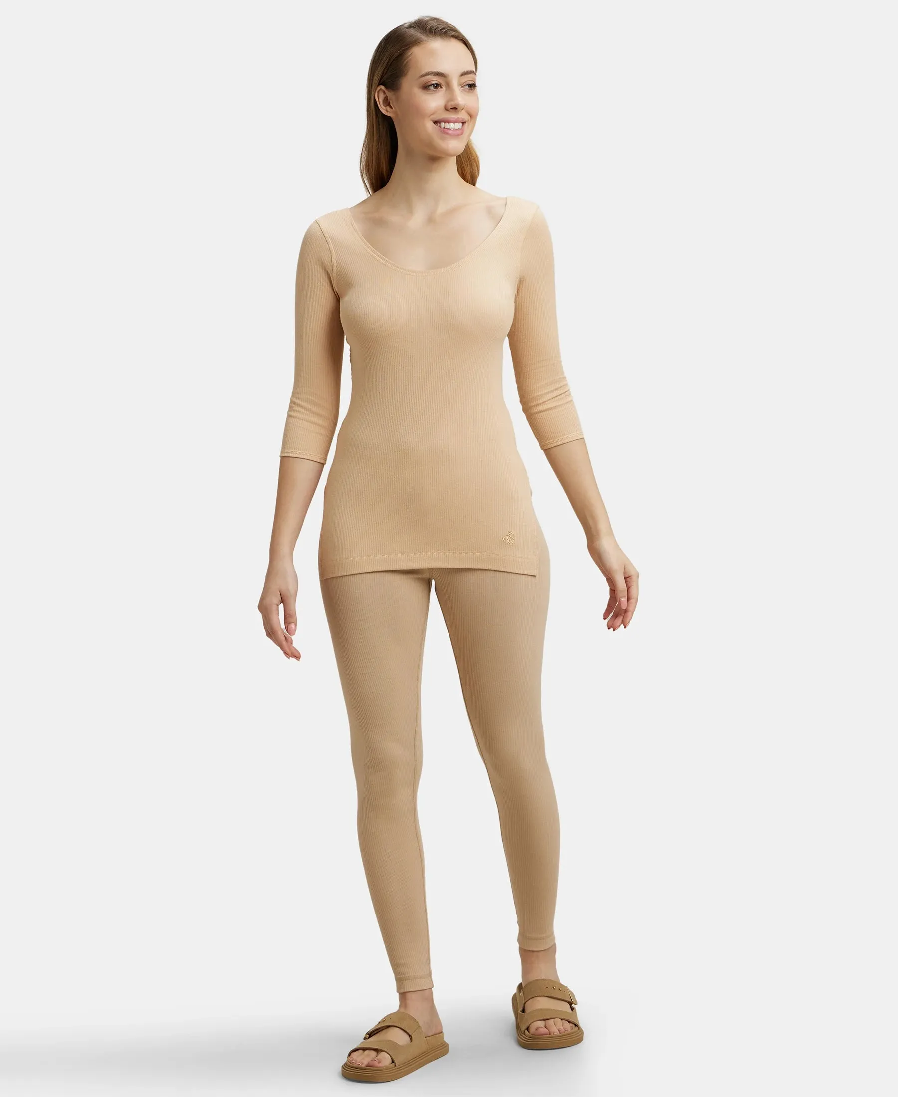 Super Combed Cotton Rich Three Quarter Sleeve Thermal Top with StayWarm Technology - Skin
