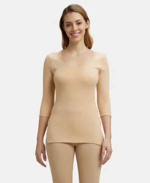 Super Combed Cotton Rich Three Quarter Sleeve Thermal Top with StayWarm Technology - Skin
