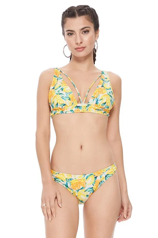 TEXTURED LEMON PRINT BIKINI SET
