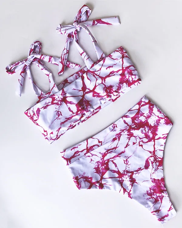 Tie Dyed Tie Shoulder Bikini Sets