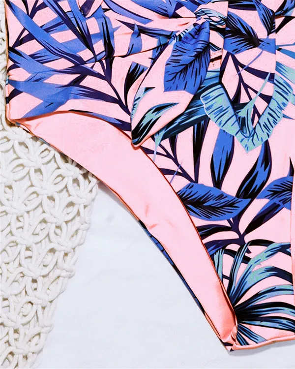Tie Front Leaves Bikini Sets