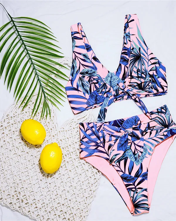 Tie Front Leaves Bikini Sets