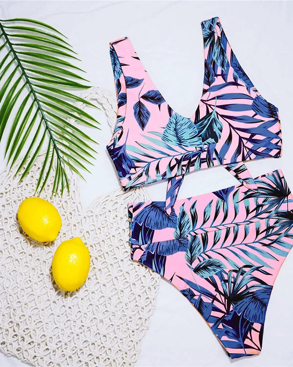 Tie Front Leaves Bikini Sets