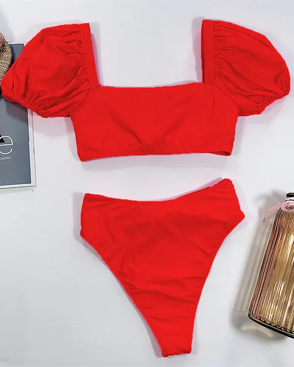 Tie Front Short Sleeves Bikini Sets