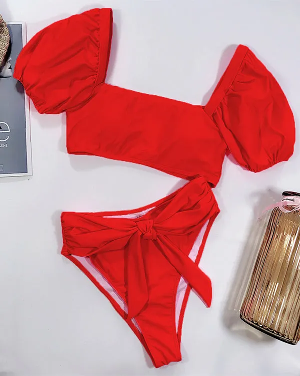 Tie Front Short Sleeves Bikini Sets