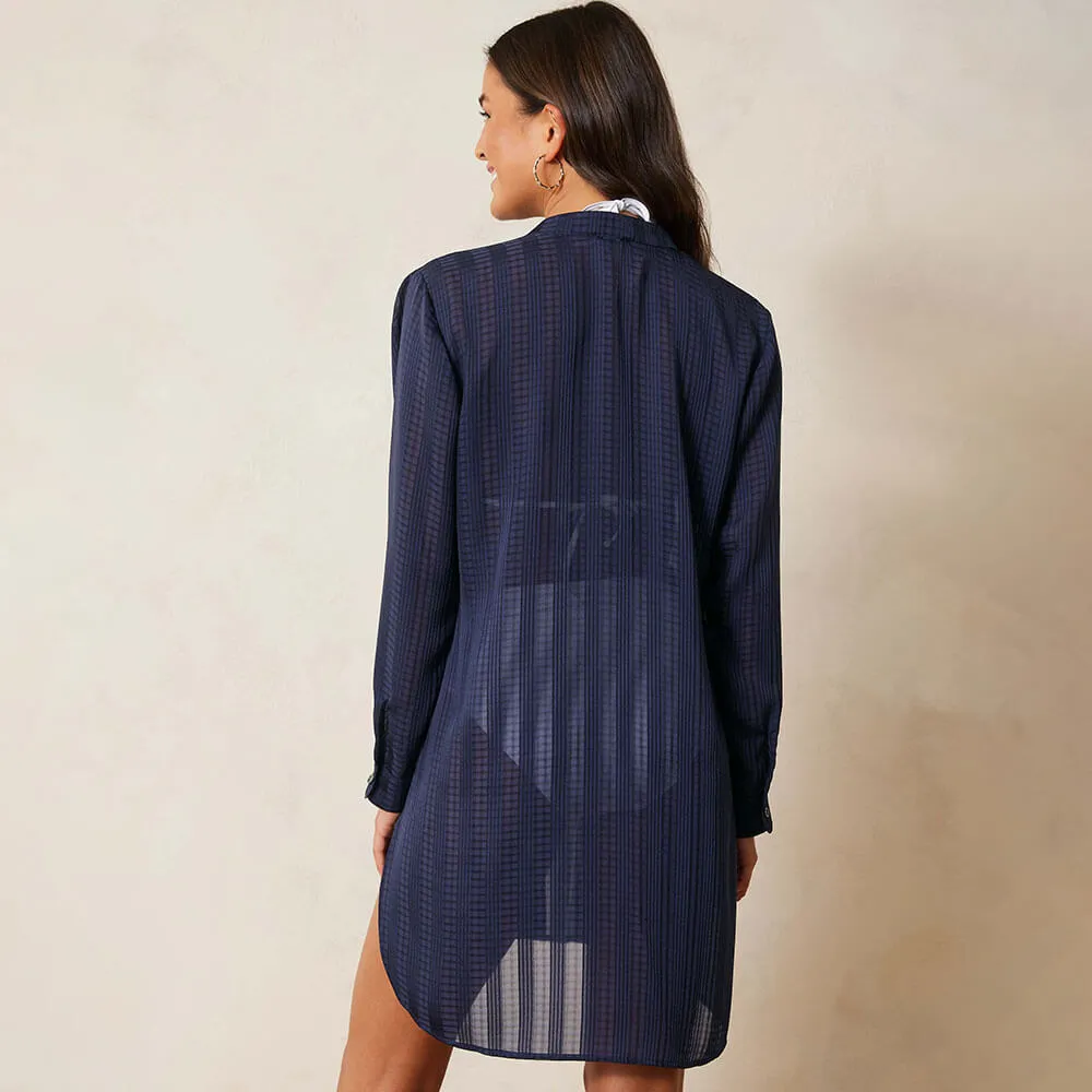 Tommy Bahama Cadiz Chiffon Boyfriend Shirt Coverup - Mare Navy*