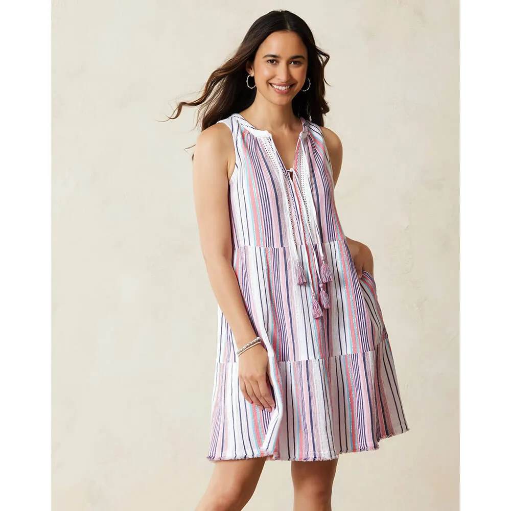 Tommy Bahama Mykonos Stripe Tiered Dress Cover Up - Pure Coral