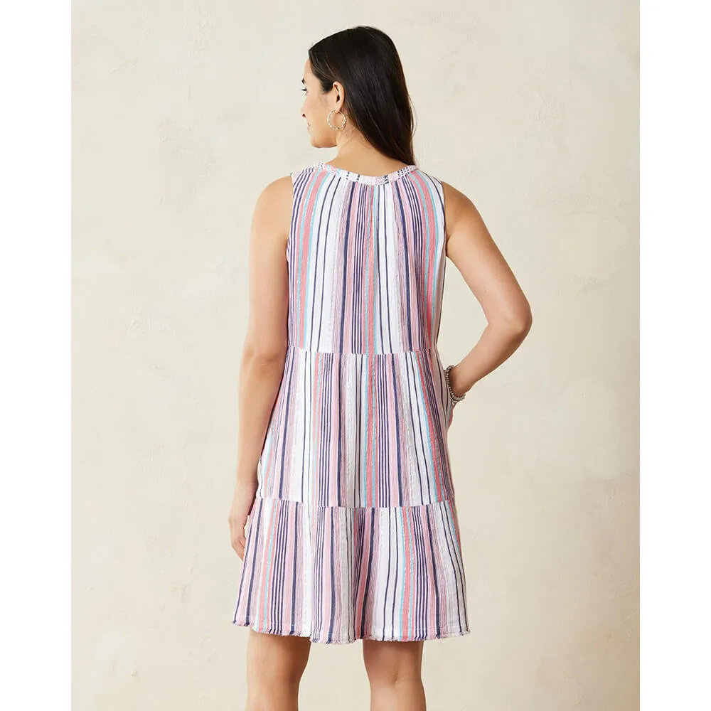 Tommy Bahama Mykonos Stripe Tiered Dress Cover Up - Pure Coral