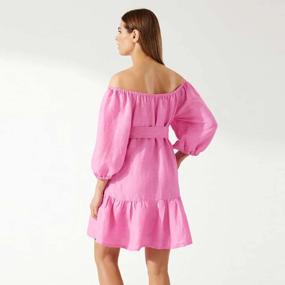 Tommy Bahama St. Lucia Off The Shoulder Tiered Dress Cover Up - Preppy Pink