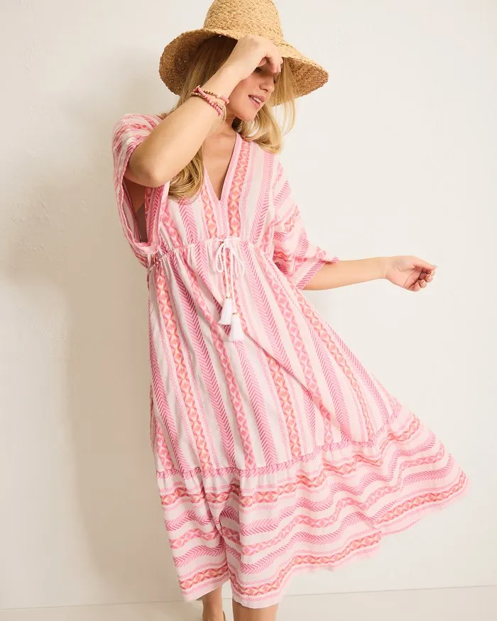 Tommy Bahama Womens Geo Jacquard Midi Dress Coverup - Preppy Pink
