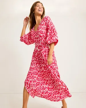 Tommy Bahama Womens Ikat Stripe Midi Dress Coverup - Red Hibiscus