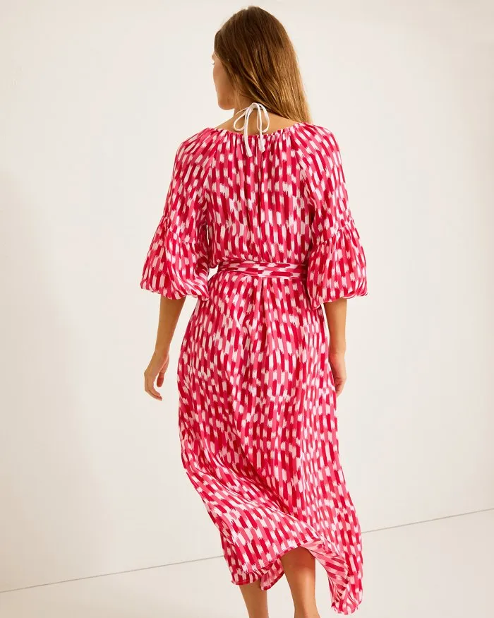 Tommy Bahama Womens Ikat Stripe Midi Dress Coverup - Red Hibiscus