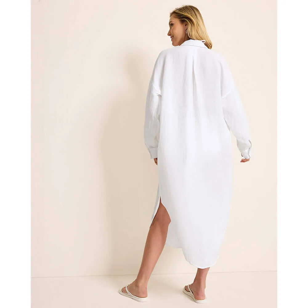 Tommy Bahama Womens St. Lucia Boyfriend Shirt Dress Coverup - White