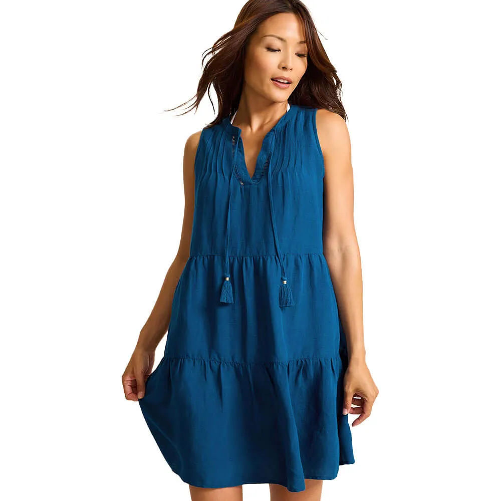 Tommy Bahama Womens St Lucia Sleeveless Tier Dress Coverup - Indigo Tide