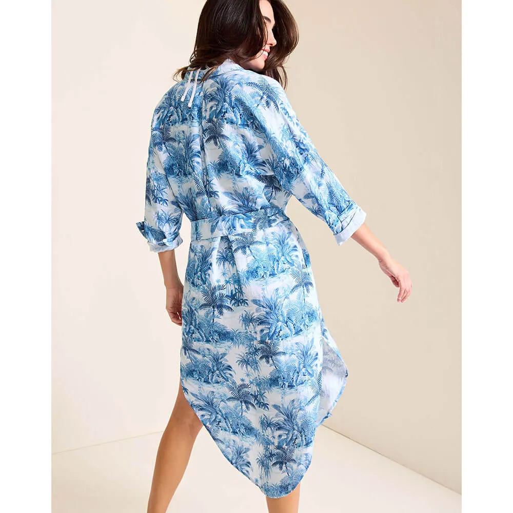Tommy Bahama Womens St. Lucia Toile Boyfriend Shirt Dress Coverup - Indigo Tide