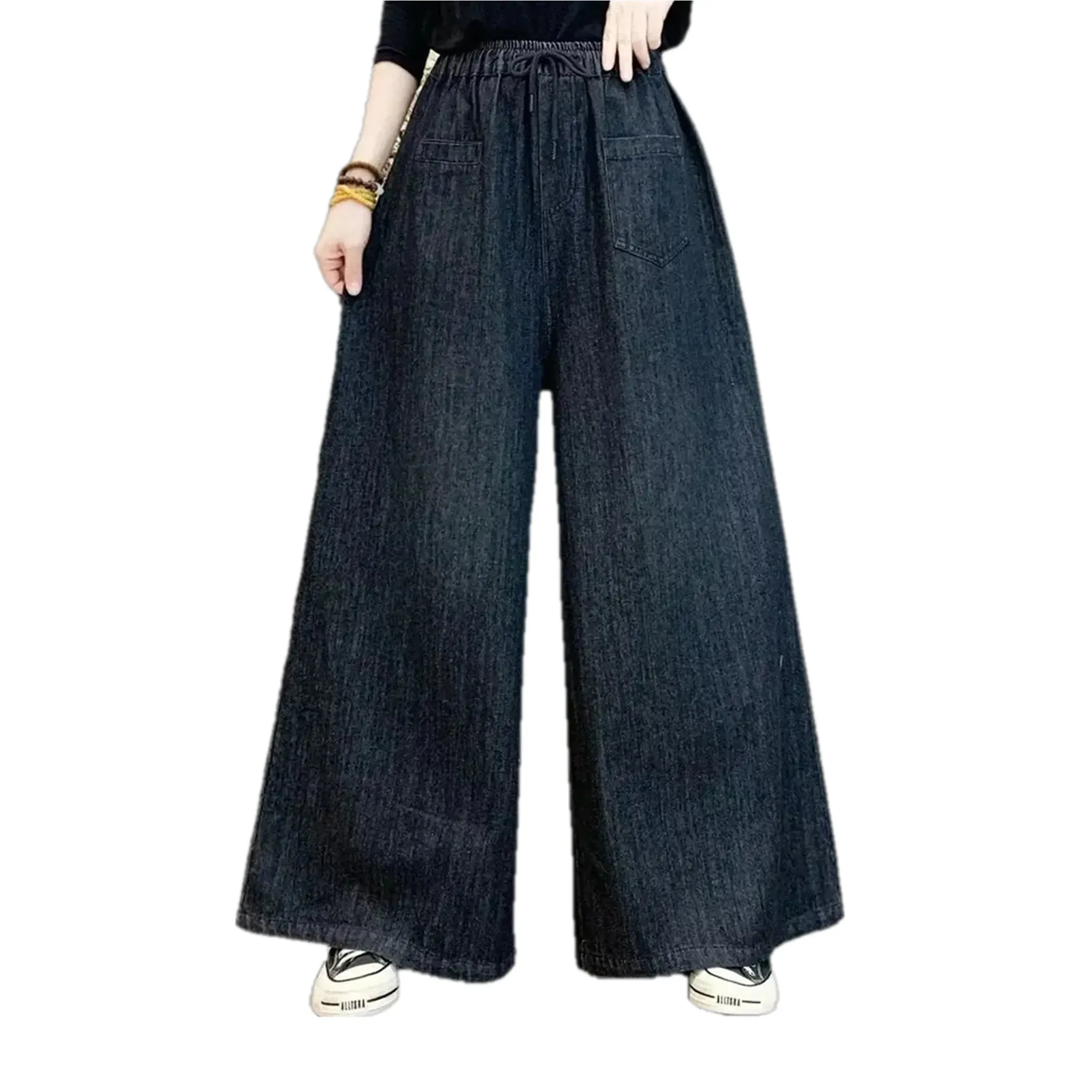 Trendy flared women's denim culottes