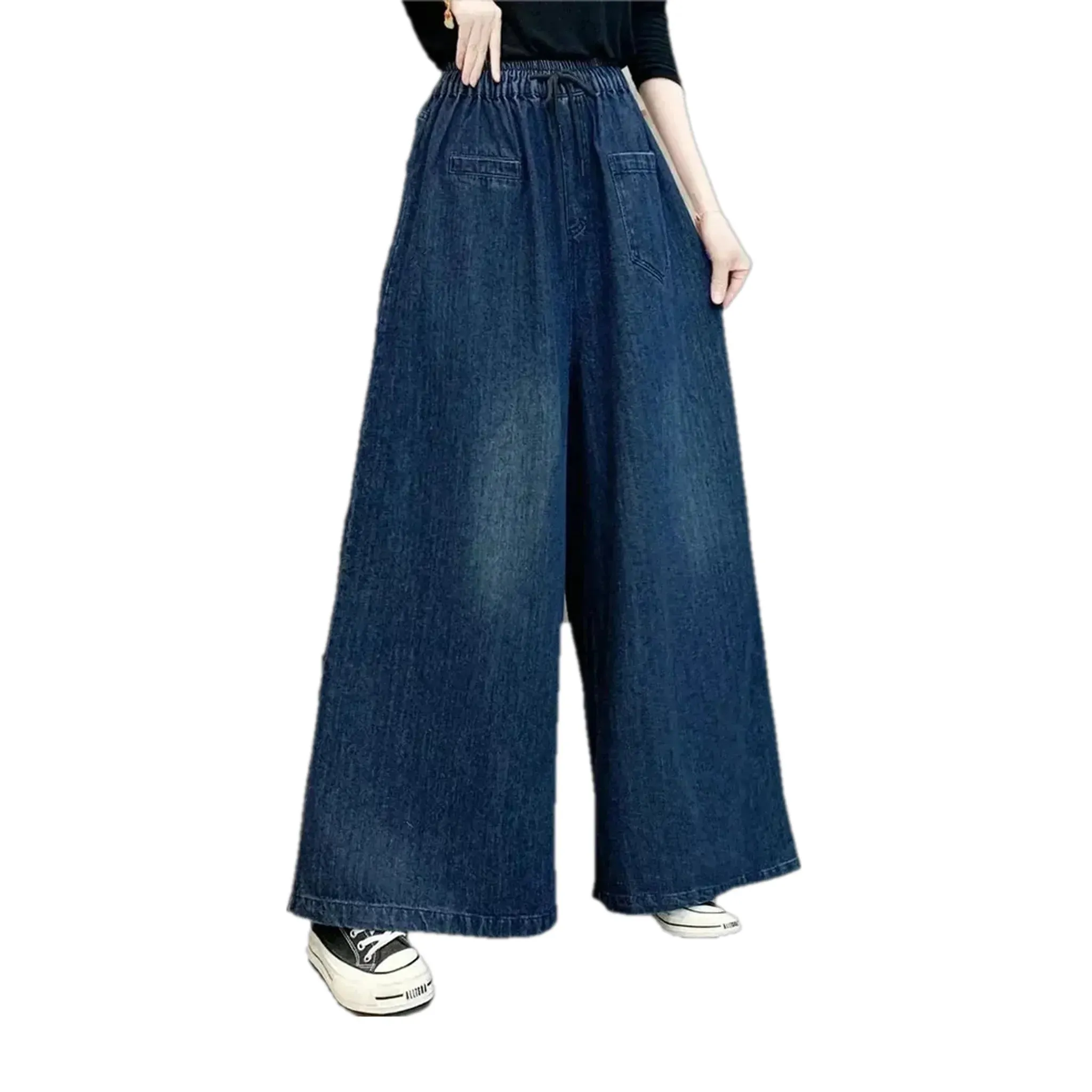 Trendy flared women's denim culottes