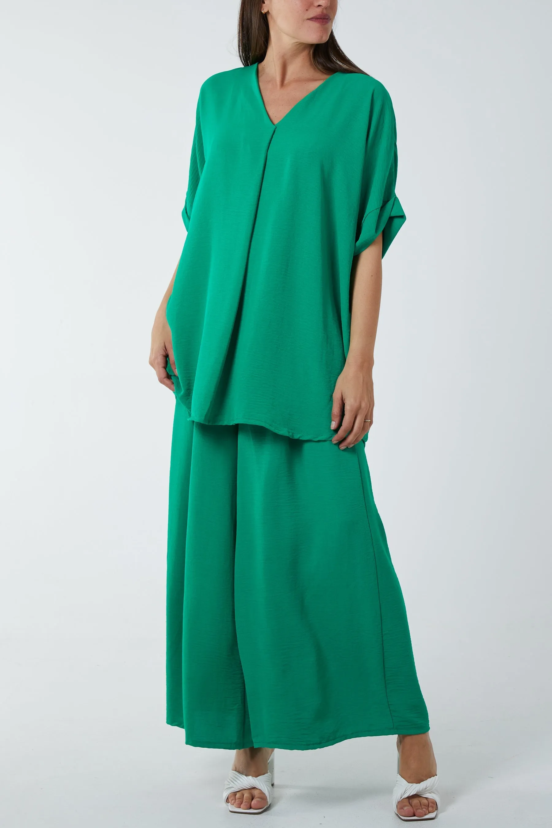 V-Neck Blouse Wide Leg Culottes Co-Ord