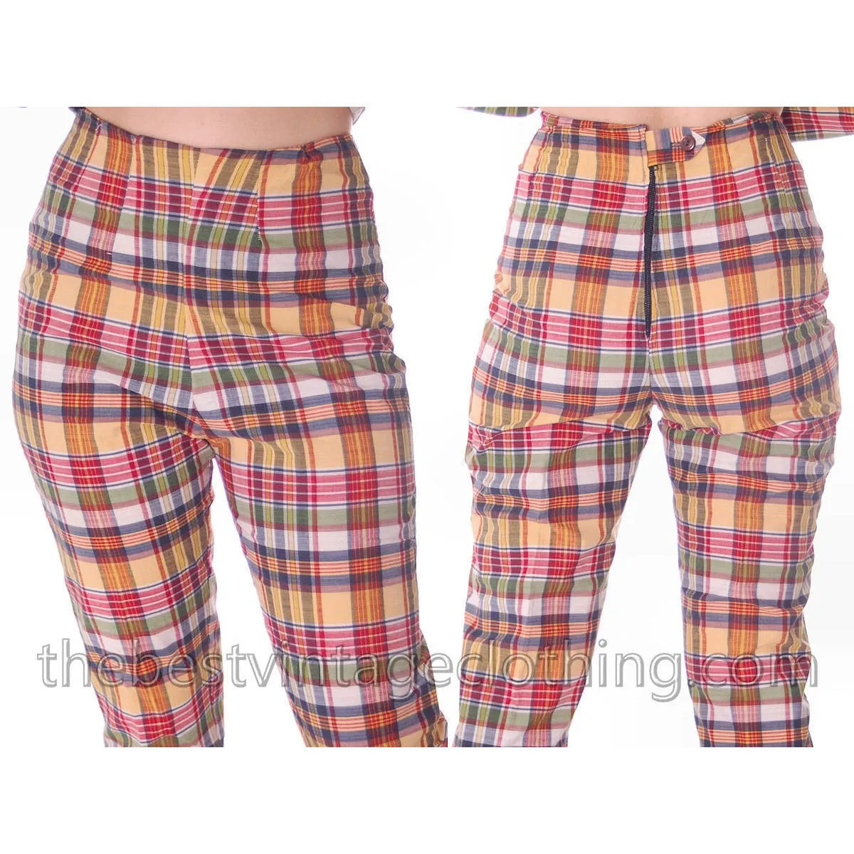 Vintage 1960s 3 Pc Suit  Sears Junior Bazaar Plaid Jacket Culottes Pants Sz S NOS