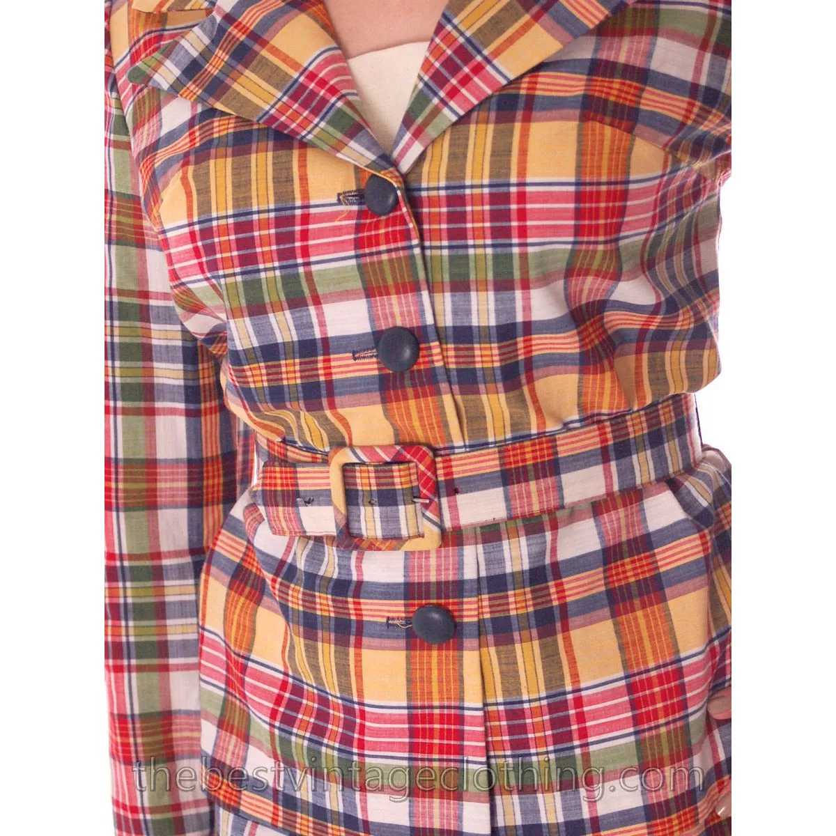 Vintage 1960s 3 Pc Suit  Sears Junior Bazaar Plaid Jacket Culottes Pants Sz S NOS