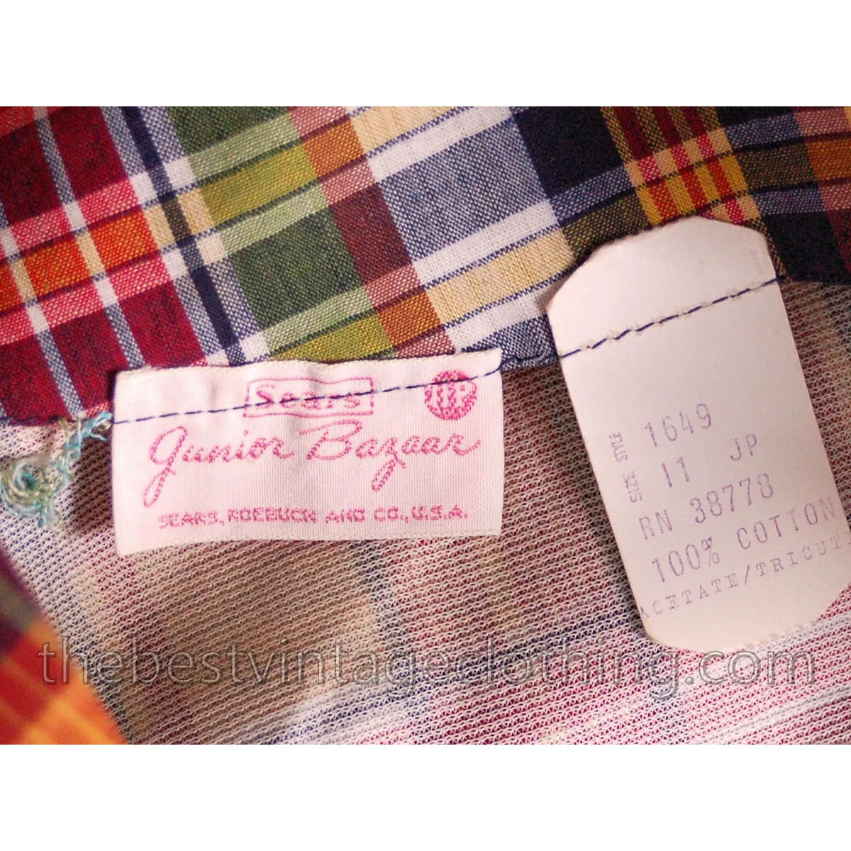 Vintage 1960s 3 Pc Suit  Sears Junior Bazaar Plaid Jacket Culottes Pants Sz S NOS