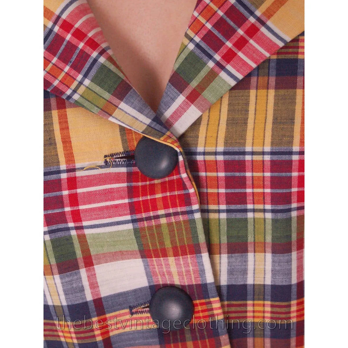 Vintage 1960s 3 Pc Suit  Sears Junior Bazaar Plaid Jacket Culottes Pants Sz S NOS