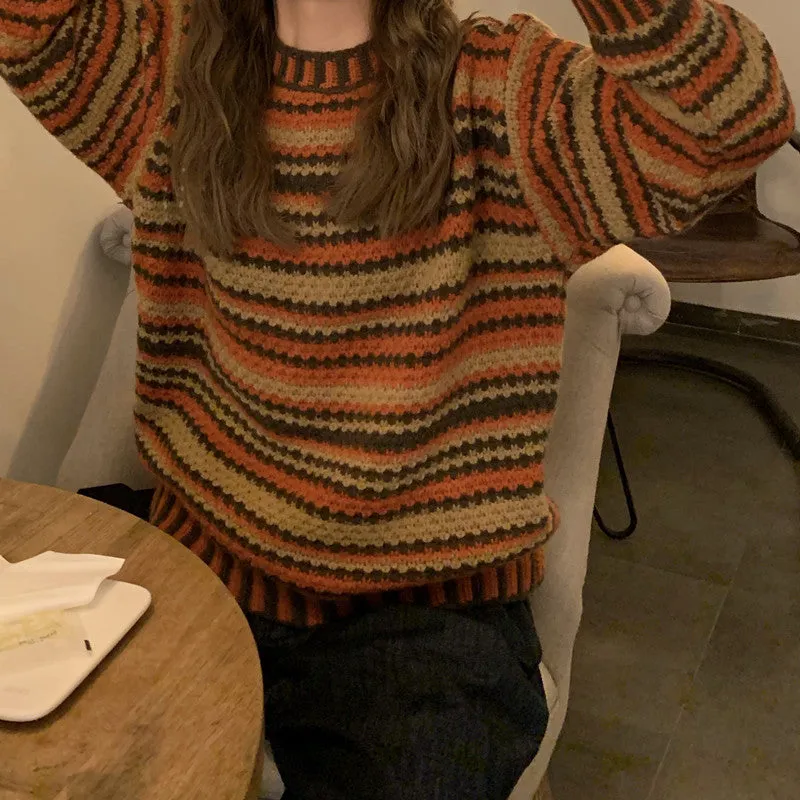Vintage Striped O-Neck Casual Sweater