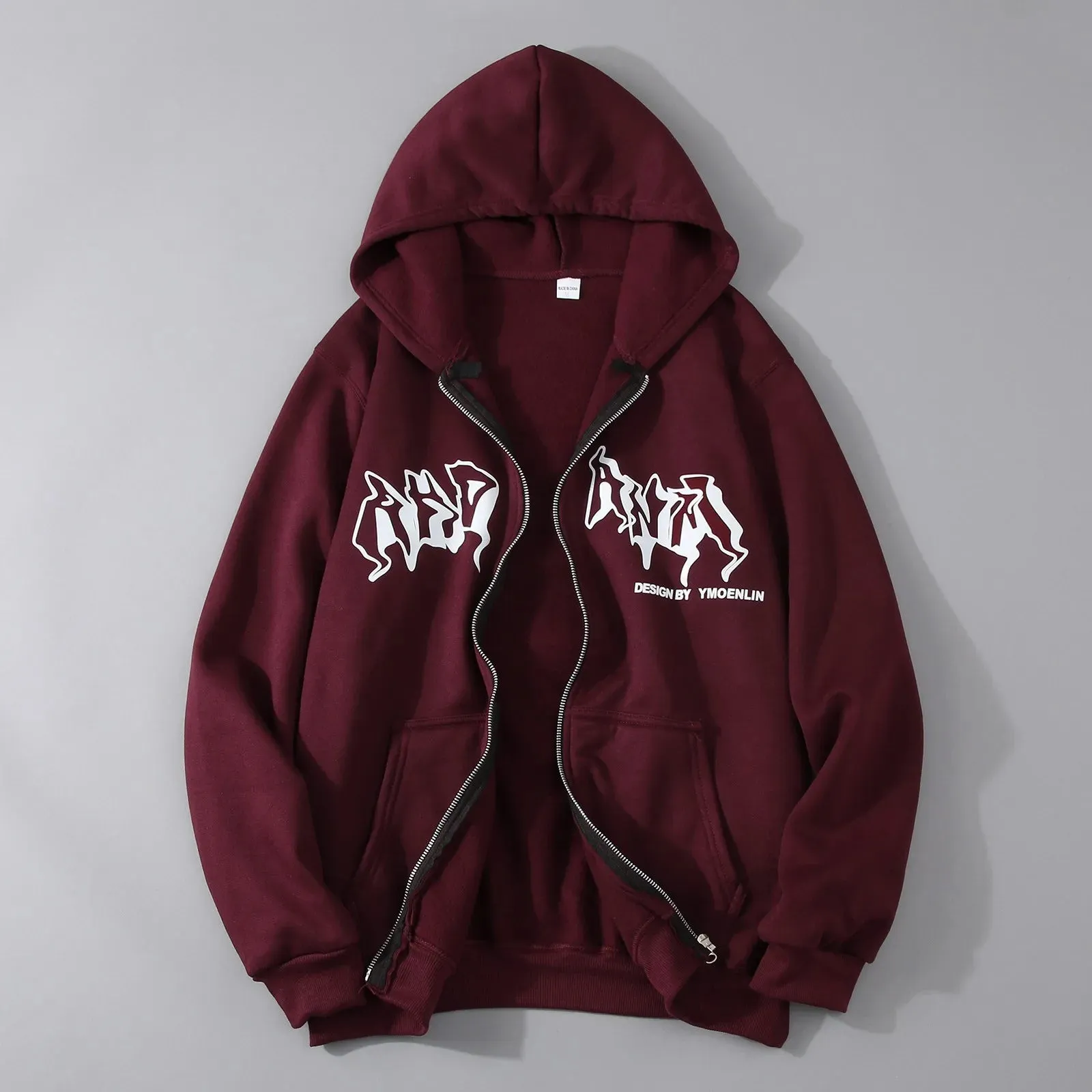 Vintage Zip Up Hoodies Women Harajuku Casual Letter Print Long Sleeve Loose Hooded Sweatshirts Goth Streetwear Jackets Coats Y2k