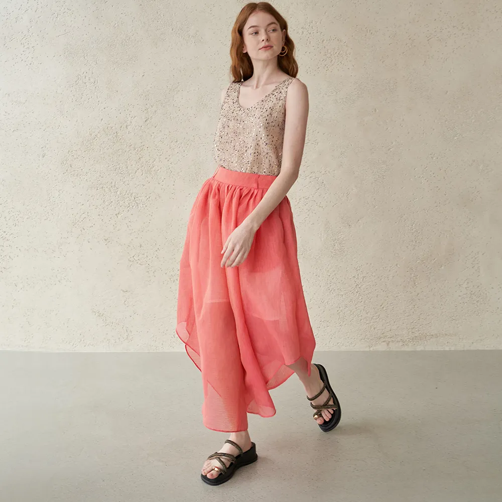 Waves Hem Wide-Leg Culottes