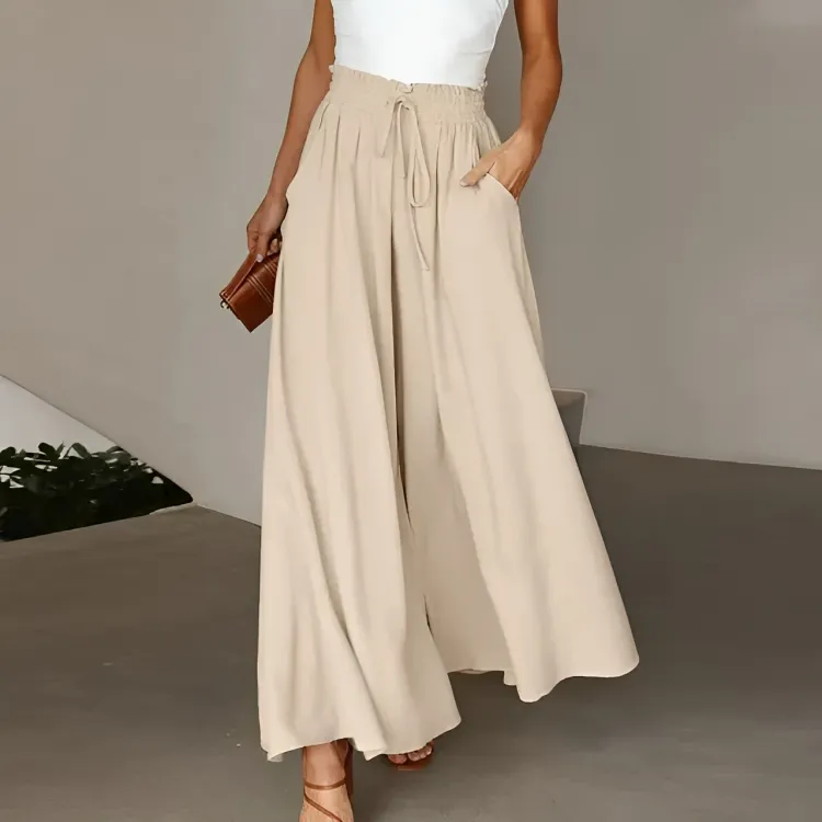 Weitgeschnittene High-Waist Hose Khaki - Sophia