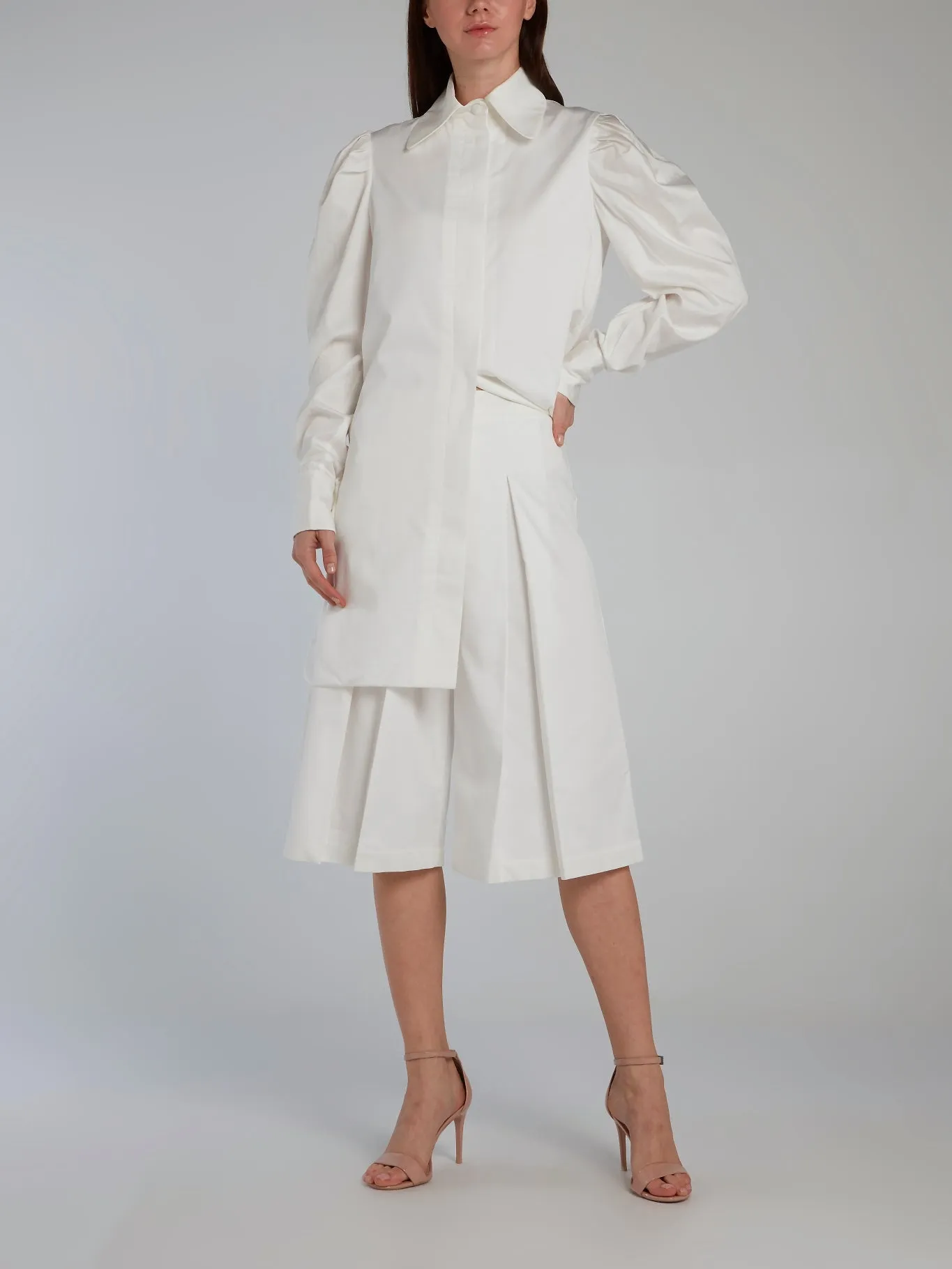 White Wide Leg Pleated Culottes