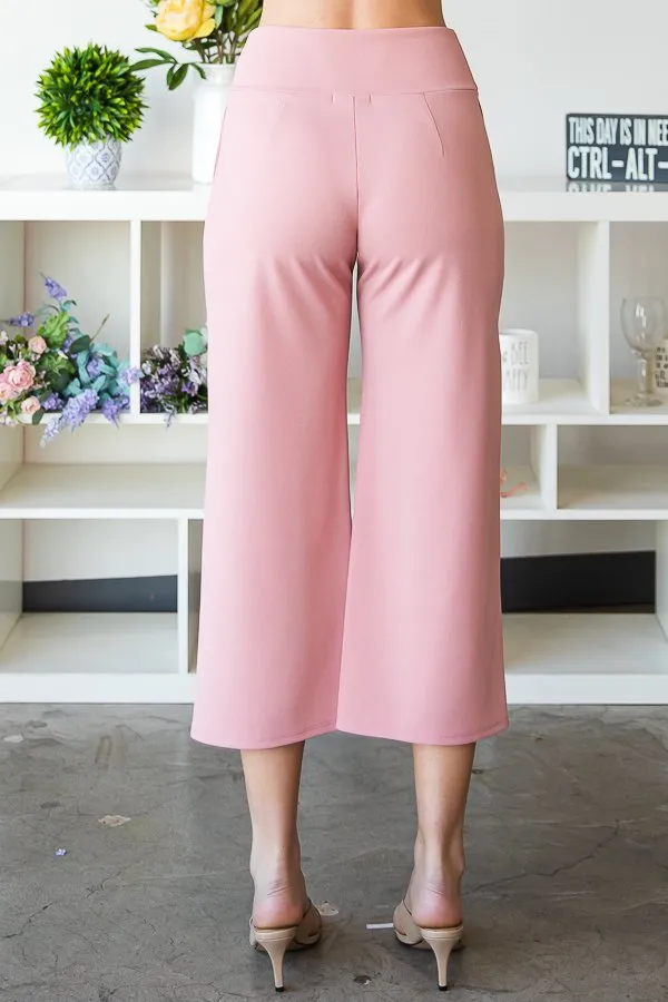 WIDE WAISTBAND SOLID CULOTTES PANTS WITH SIDE POCKET DETAIL