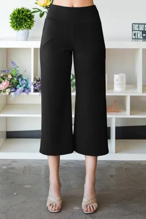 WIDE WAISTBAND SOLID CULOTTES PANTS WITH SIDE POCKET DETAIL