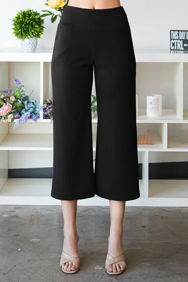 WIDE WAISTBAND SOLID CULOTTES PANTS WITH SIDE POCKET DETAIL