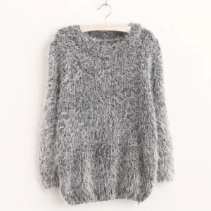 Women Fashion Autumn Winter Warm Mohair O-Neck Women Pullover Long Sleeve Casual Loose Sweater Knitted Tops