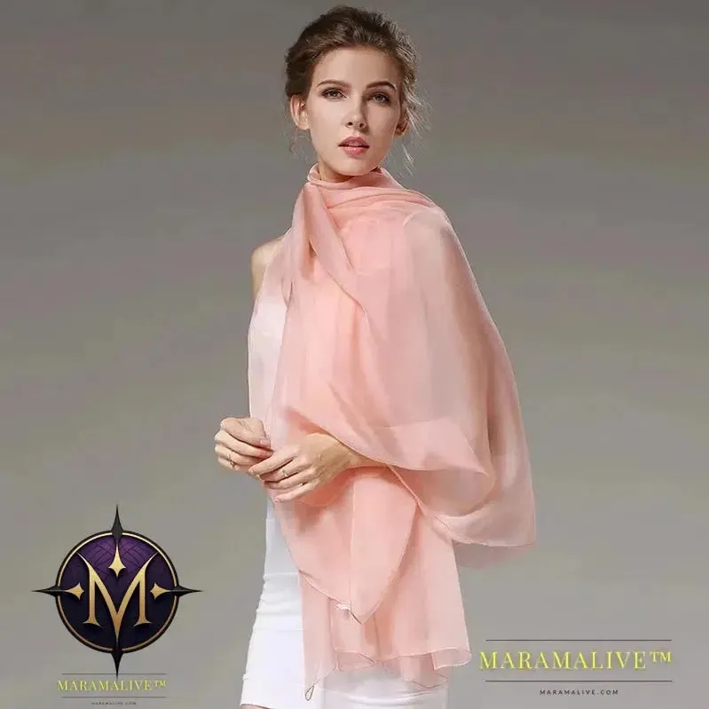 Women Silk Scarf Shawl Female Silk Scarves Wraps Solid Color Plus Size Shawls Long Beach Cover-ups
