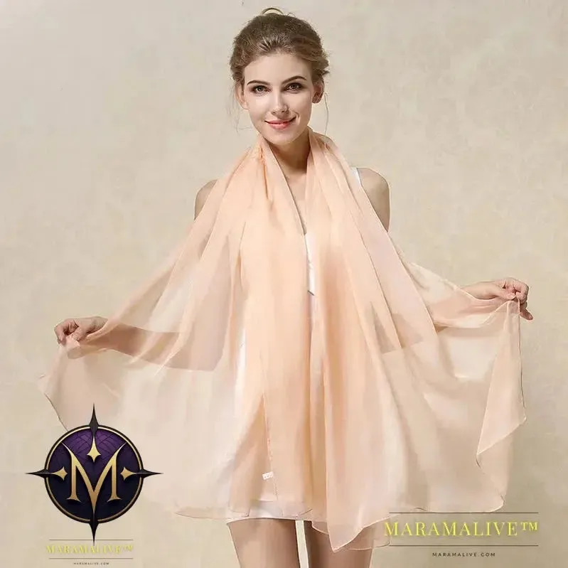 Women Silk Scarf Shawl Female Silk Scarves Wraps Solid Color Plus Size Shawls Long Beach Cover-ups