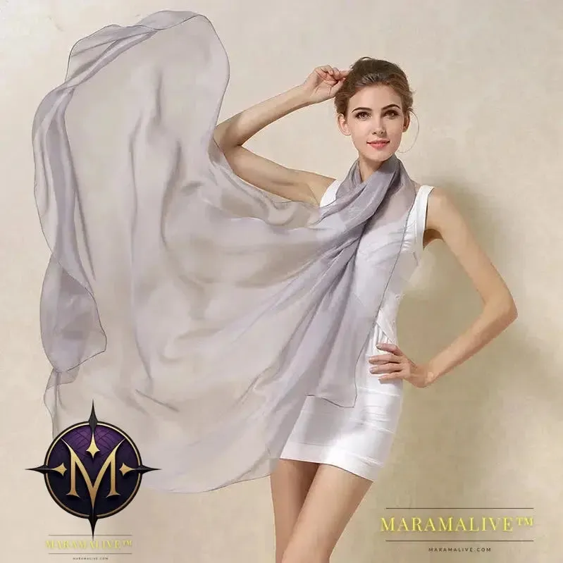 Women Silk Scarf Shawl Female Silk Scarves Wraps Solid Color Plus Size Shawls Long Beach Cover-ups