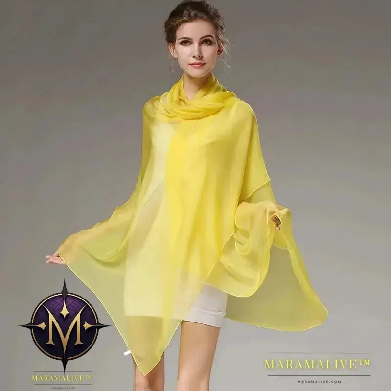 Women Silk Scarf Shawl Female Silk Scarves Wraps Solid Color Plus Size Shawls Long Beach Cover-ups
