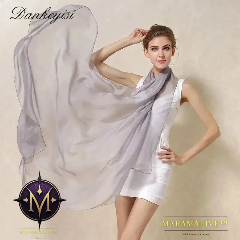 Women Silk Scarf Shawl Female Silk Scarves Wraps Solid Color Plus Size Shawls Long Beach Cover-ups