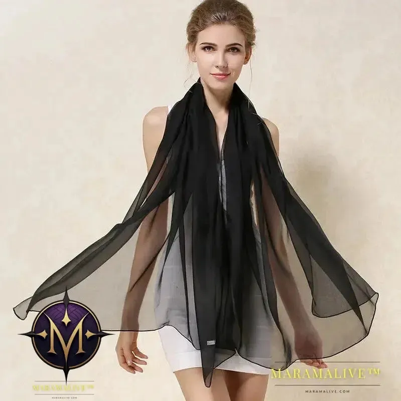 Women Silk Scarf Shawl Female Silk Scarves Wraps Solid Color Plus Size Shawls Long Beach Cover-ups