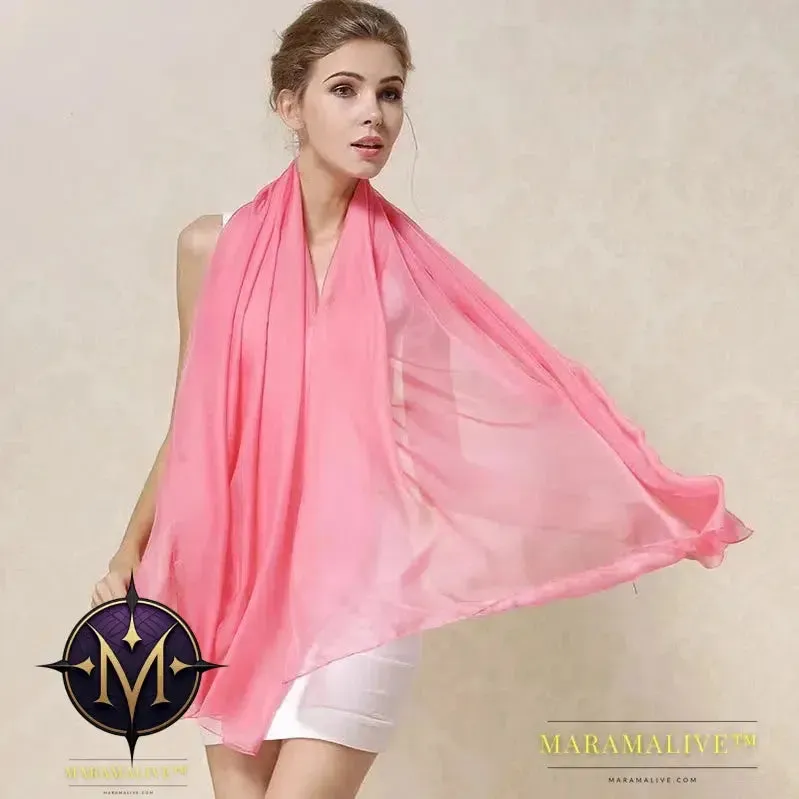 Women Silk Scarf Shawl Female Silk Scarves Wraps Solid Color Plus Size Shawls Long Beach Cover-ups