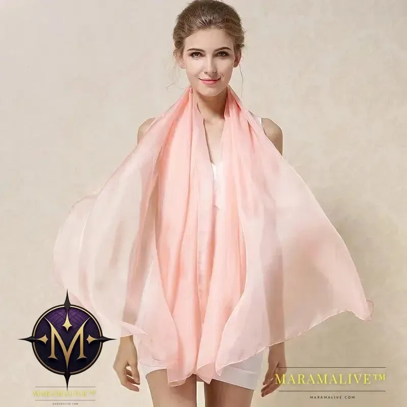 Women Silk Scarf Shawl Female Silk Scarves Wraps Solid Color Plus Size Shawls Long Beach Cover-ups