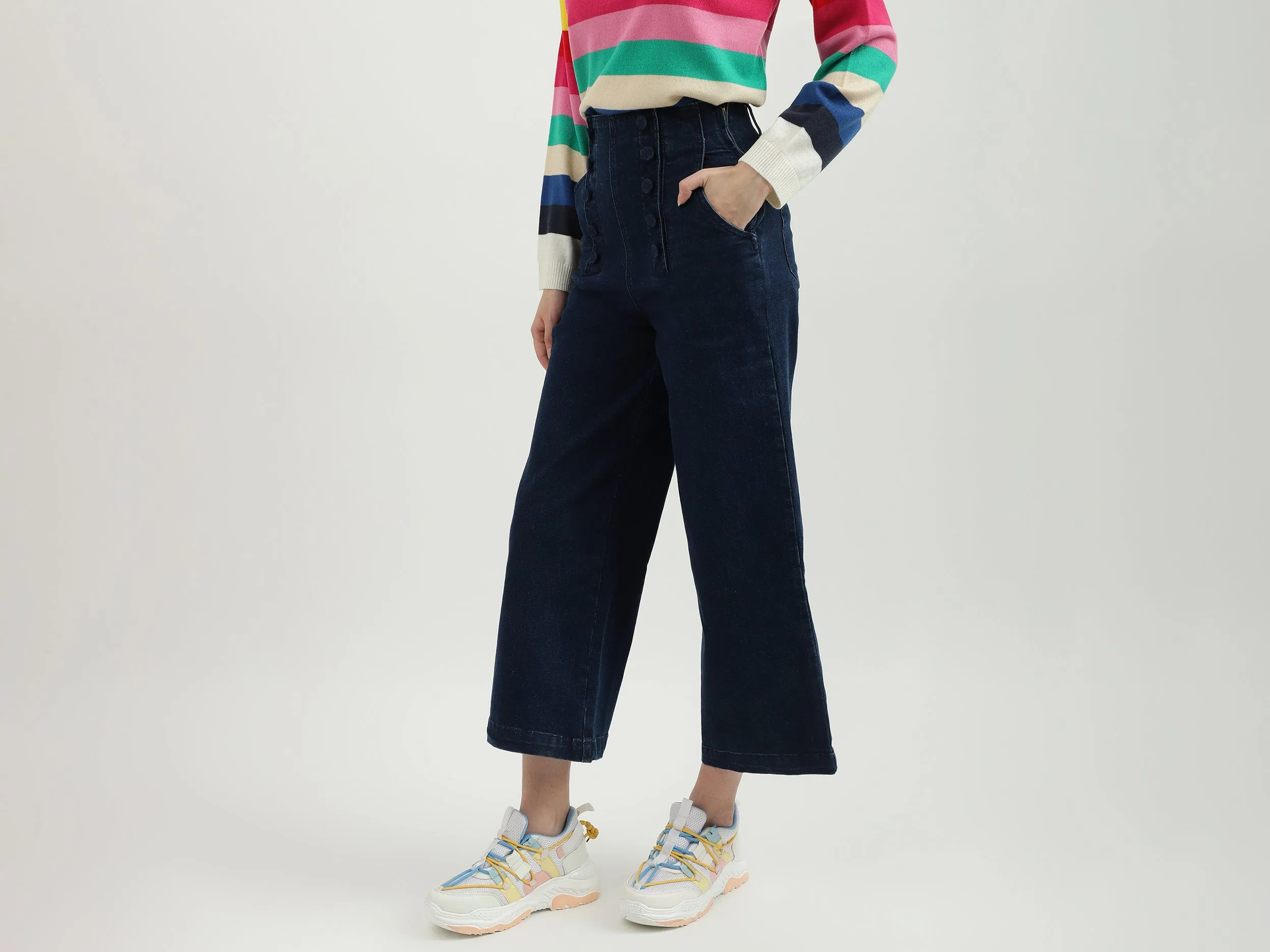 Women Solid Wide Leg Culottes