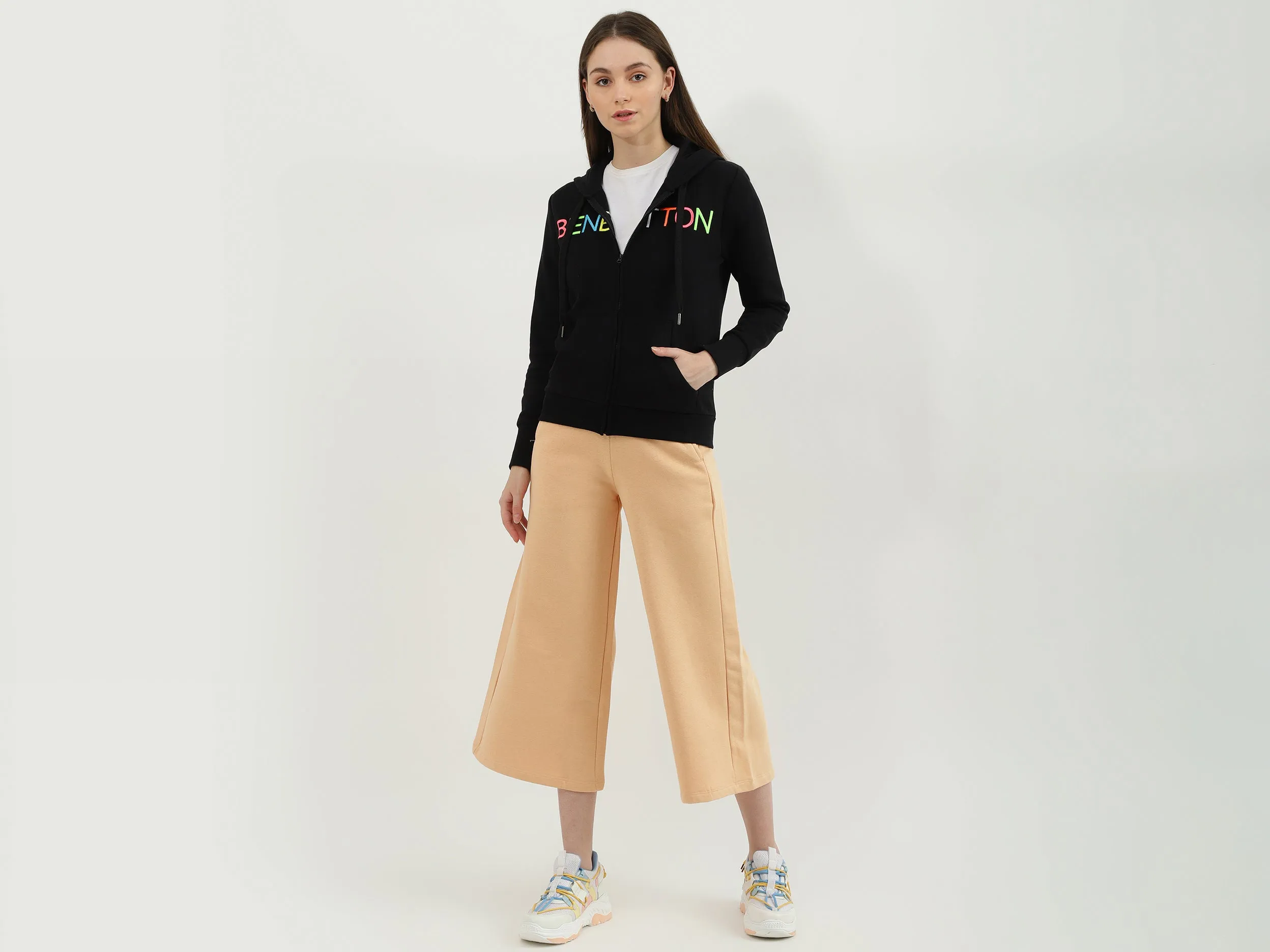 Women Solid Wide Leg Culottes