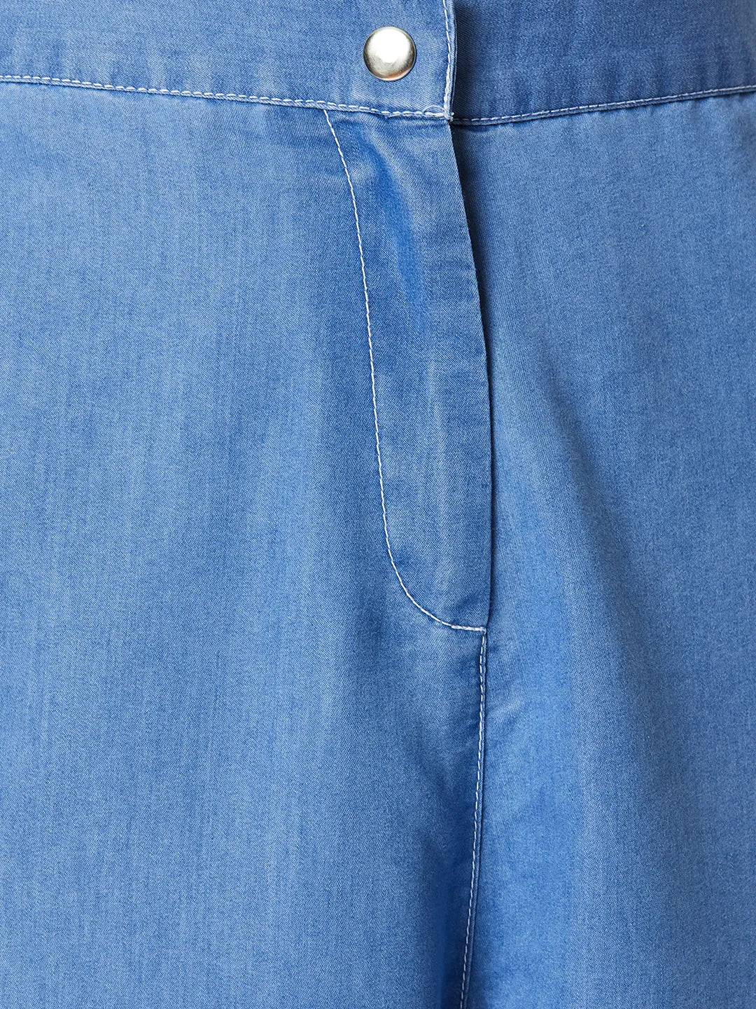 Women's Blue Flared Wide-Leg High-Rise Non Stretchable Light Weight Denim Culottes Pants